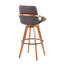 Tabouret de bar à hauteur fixe avec pivot en bambou et similicuir avec repose-pieds rond en métal noir-237536201