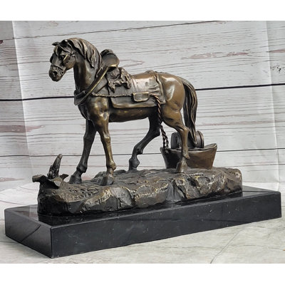Dracibus Working Draft Horse Bronze Sculpture Statue Figure Signed Art on Marble Base
