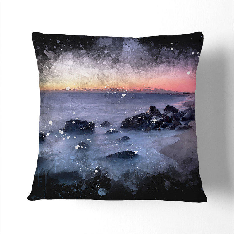 Ocean Reaching the Beach at Sunset Paint Splash Cushion with Filling, 55cm H x 55cm W x 20cm D