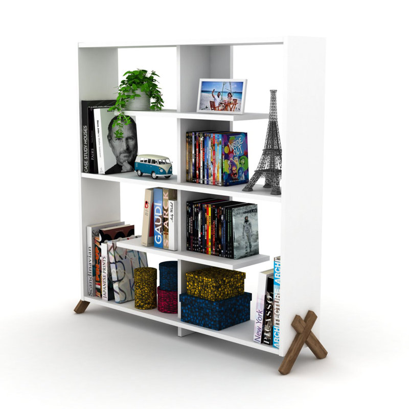 Wood Frame 6 Shelves Bookcase Industrial Bookshelf Modern Bookcases Large Bookshelf Organizer