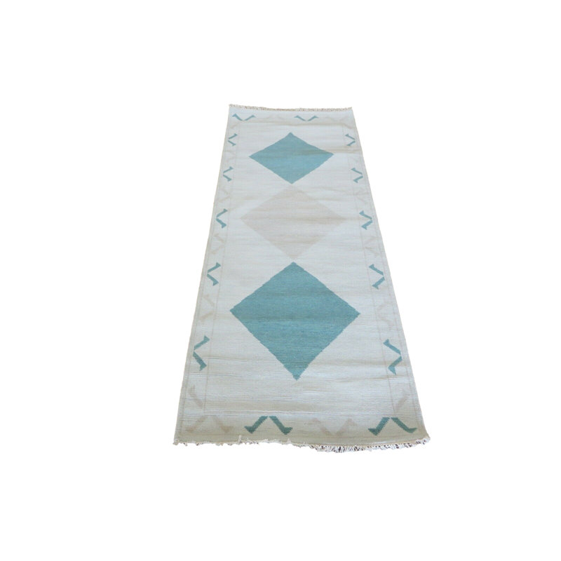 Tapis de couloir ivoire en laine noué à la main 3 pi 1 po x 8 pi 1 po Amberg