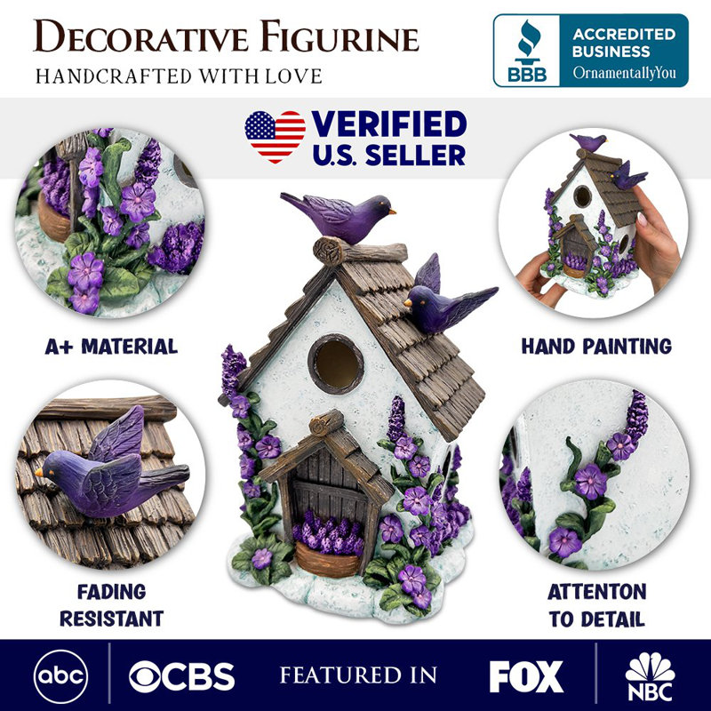 Belle figurine de jardin d'oiseau lavande floral 7 po