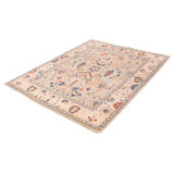 Tapis unique en laine noué à la main 8 pi x 9 pi 11 po nouvel âge en beige / bleu / rouille Jules