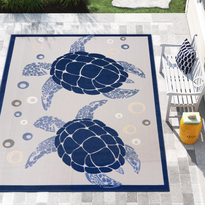 Tapis intérieur / extérieur bleu / gris / bleu marine, Rectangle 9 pi x 12 pi