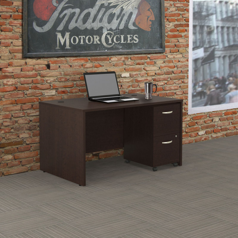 Office 500 Collection 60W x 24D Credenza Shell Desk with 2Dwr Mobile Pedestal, Mocha Cherry/Mocha Cherry