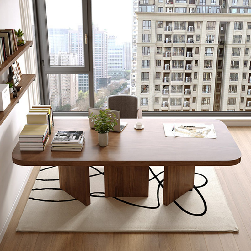 Bureau d'écriture rectangulaire en bois massif brun noisette, H 29,53 po x l 70,87 po x P 31,5 po