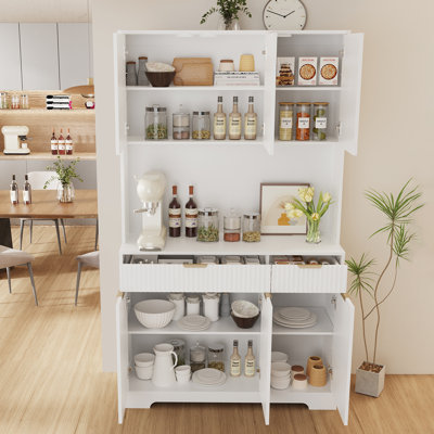 P.h.furn 71" Pantry Cabinet, Kitchen Storage Cabinet With Drawers & Adjustable Shelf, Microwave Shelf, Kitchen Hutch With Led Light & Outlets For Dining Room/entry/hallway (white)