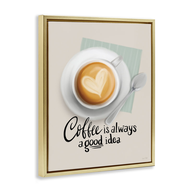 «Coffee Always Good Idea», art mural sur toile par House Fenway, Cadre flottant métallique doré, H 21 po x l 17 po