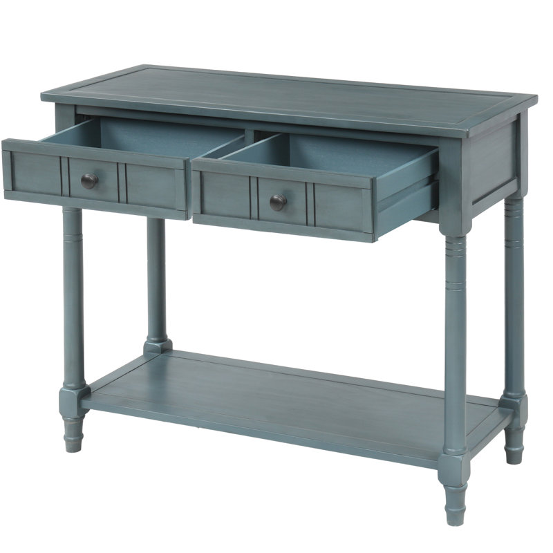 Console de style traditionnel avec deux tiroirs et une tablette inférieure, Marine