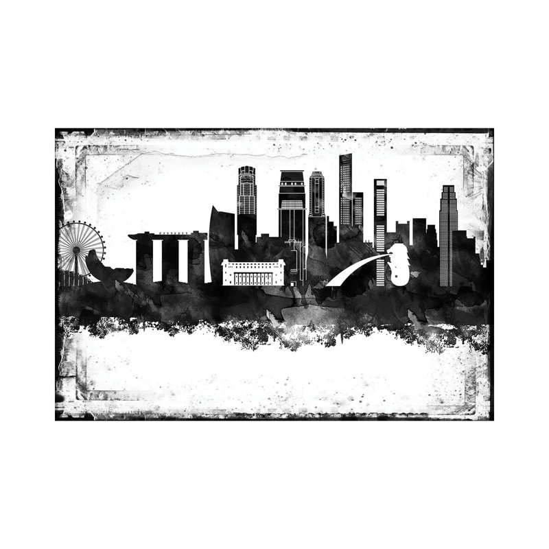 Singapore Black And White Film by WallDecorAddict - Wrapped Canvas Print, 66.04 cm H x 45.72 cm W x 1.91 cm D