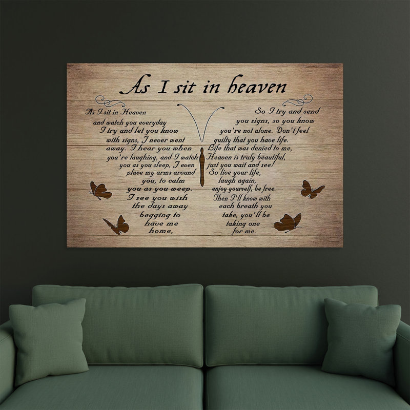 Butterflies - I Sit In Heaven And Watch You Everyday Gallery Wrapped Canvas - For Memorial Decor, Brown And Beige Home Decor