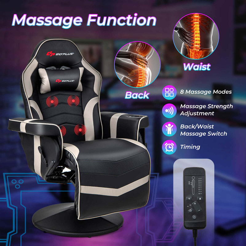 Inbox Zero Goplus Massage Gaming Recliner Height Adjustable Racing