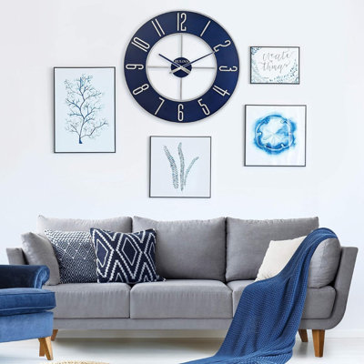 Blue Steel Large Metal Wall Clock, C4809