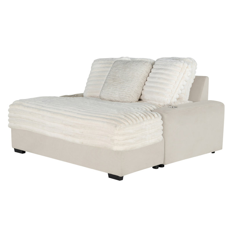 Beige moderne brillant avec, revêtement en velours côtelé, coussin moelleux et porte-gobelet filament élégant, connexion