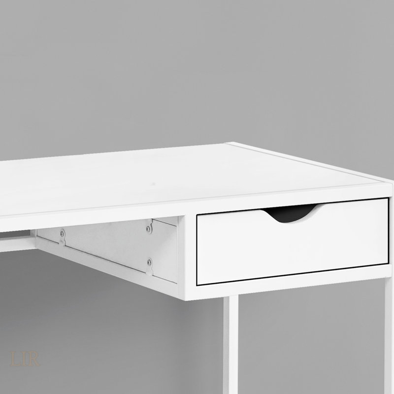 Modern White Laminate Computer Desk With Storage Drawer, Ideal For Compact Home Offices And Efficient Work Spaces.