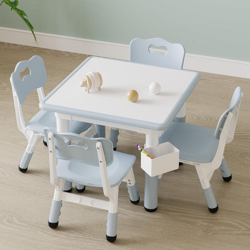 Ensemble de table et 4 chaises pour enfants, hauteur réglable – Surface tableau blanc, bords arrondis, pieds antidérapants, facile à nettoyer, multi-activités pour lire, dessiner, jouer, salle de jeux – Gris pâle, bureau tableau blanc