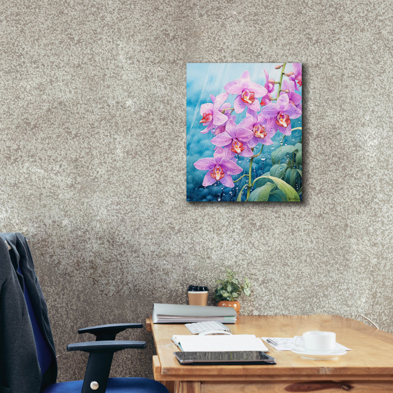 "Orchids In The Rain" par Momart, art mural sur toile, H 24 po x l 20 po x P 0,75 po
