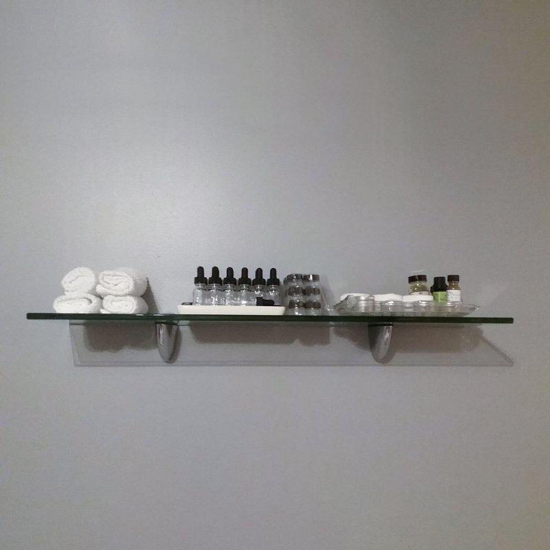 Chic Gray 24" Floating Glass Wall Shelf with Chrome Finish