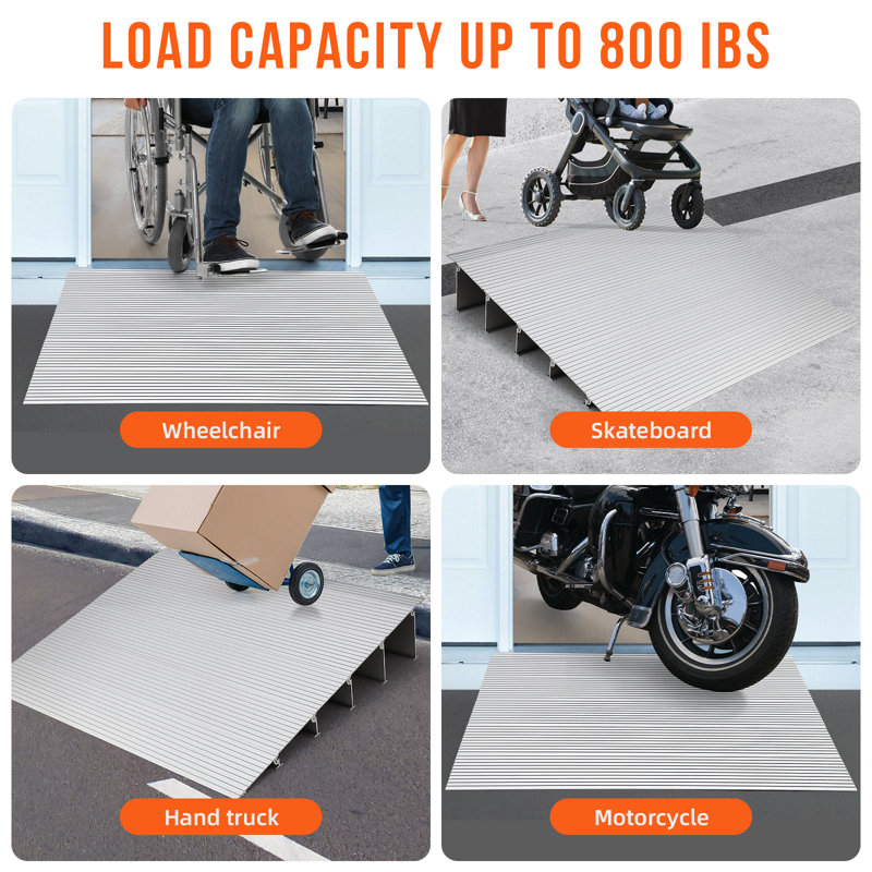 Rampe de seuil de porte relevable de 5 po - Portable, conception télescopique réglable, surface antidérapante, capacité de charge de 800 lb, levage en douceur, sécurité accrue