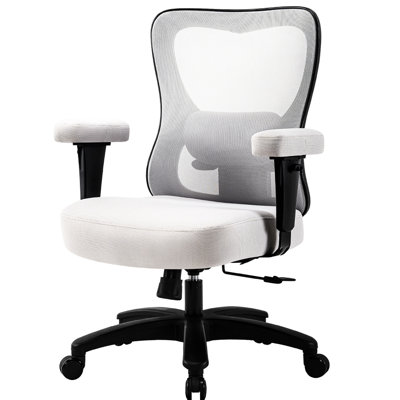 Chaise de bureau robuste en filet gris pour bureau, conception ergonomique, coussin de siège large, pivotant à 360 °, hauteur réglable, verrou d'inclinaison, structure en métal robuste, chaise de bureau d'ordinateur à assemblage rapide, lombaire