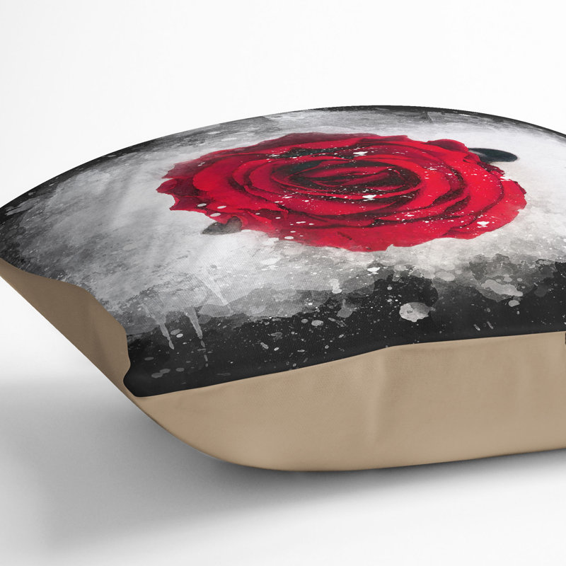 Rose in Bloom Paint Splash Cushion with Filling, 40cm H x 40cm W x 15cm D, Stone