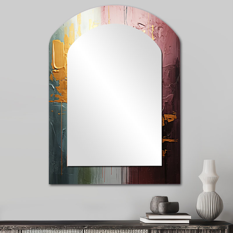 Célébration de la destinée abstraite, peinture or rose IV - miroir mural moderne en arche, 34 po x 25 po