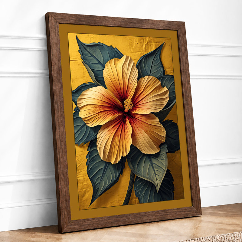 Golden Bloom Botanical - Framed Print, Walnut, A4 - 29.7 x 21.0 cm
