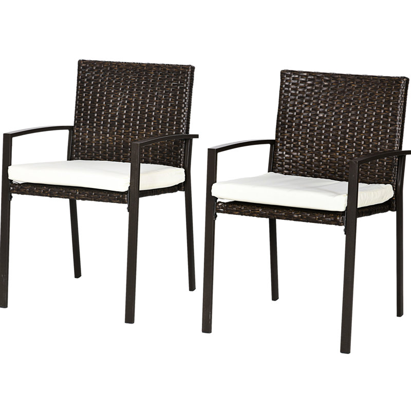 Chaises de patio avec coussin, 2 pièces. Et pour le jardin. Crème blanc, chaise robuste pour l'extérieur, PE, terrasse blanche