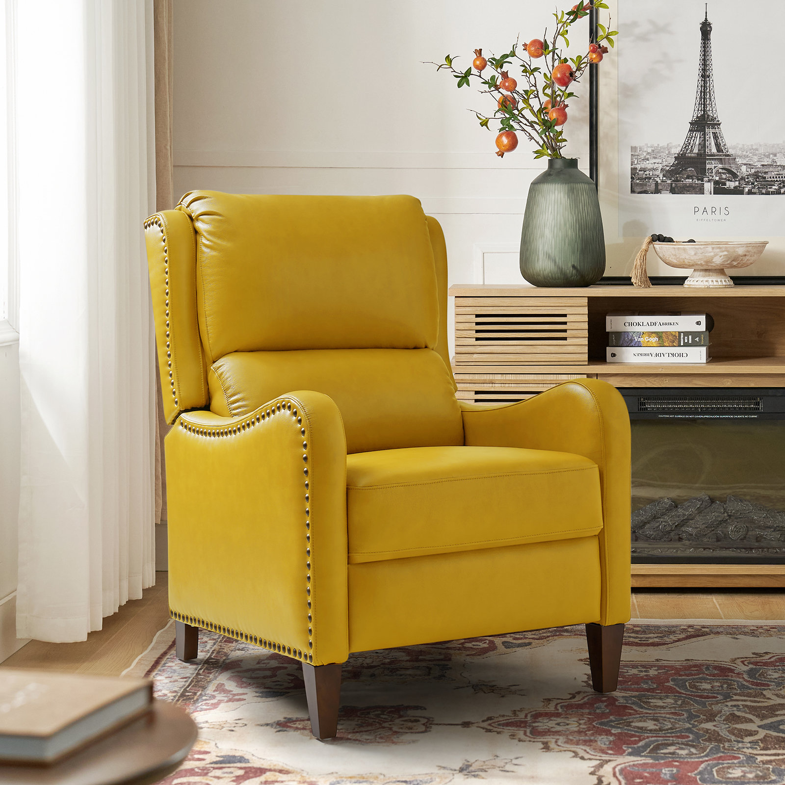 Beecher 29" Genuine Leather Manual Recliner, Yellow Genuine Leather