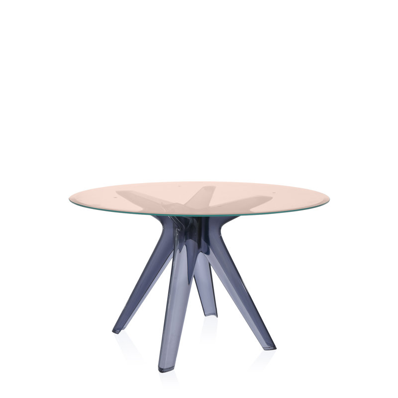 Sir Gio Round Glass Top Dining Table, Transparent, Pink