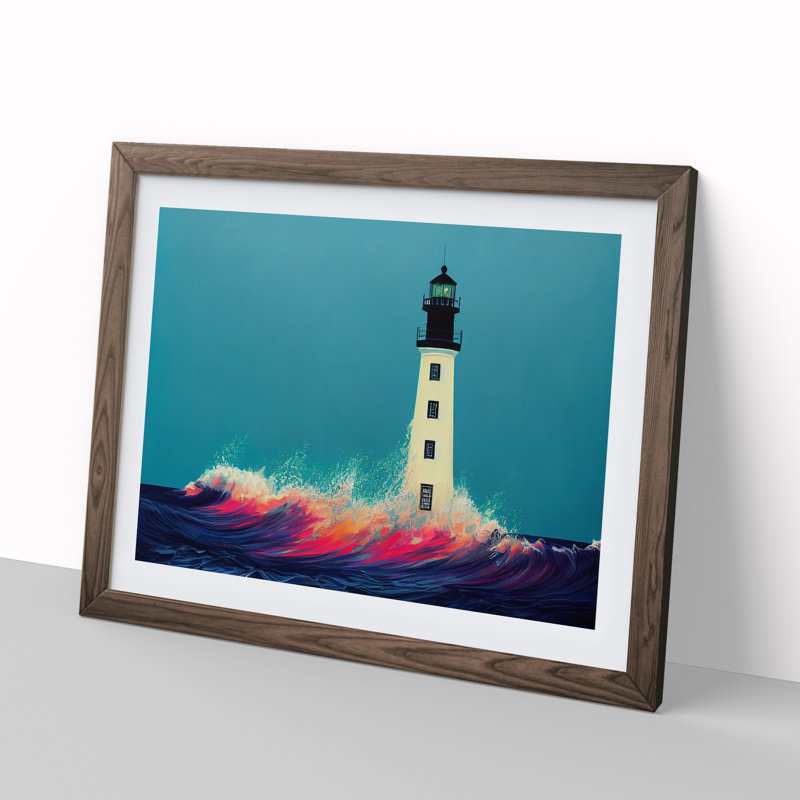 Delicious Lighthouse - Single Picture Frame Painting, 34cm H x 46cm W x 2cm D, Walnut