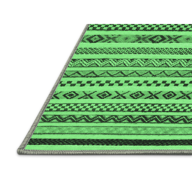 Tapis abstrait vert émeraude lavable à la machine 2268, Rectangle 7 pi x 9 pi