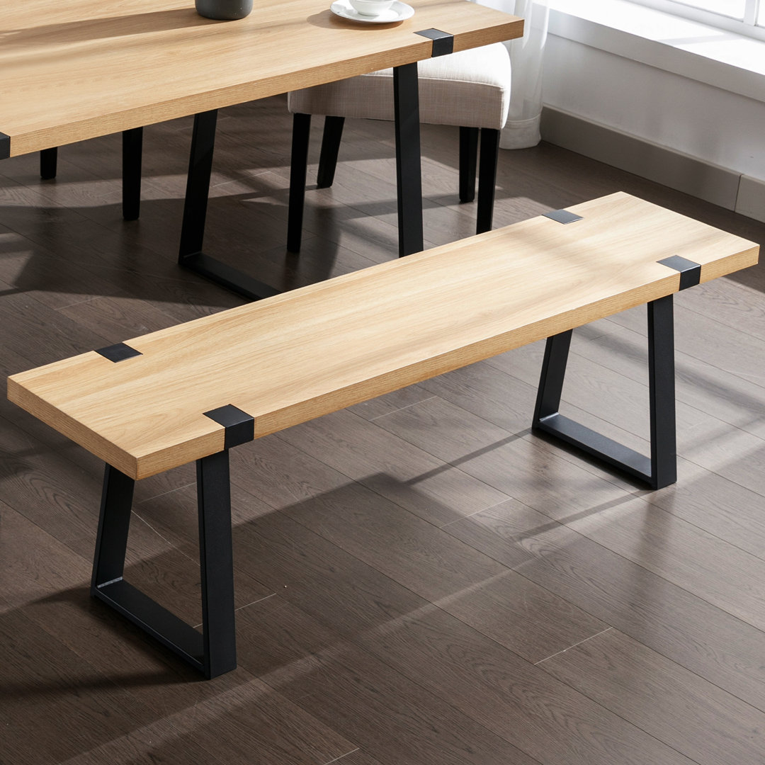 Leira Modern Wood Bench 60” Industrial Table Benches with Black Metal Legs for Dining Room, Porch Ebern Designs 