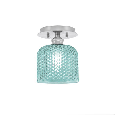 1 Light Semi-Flush, Brushed Nickel Finish, 6″ Turquoise Textured Glass