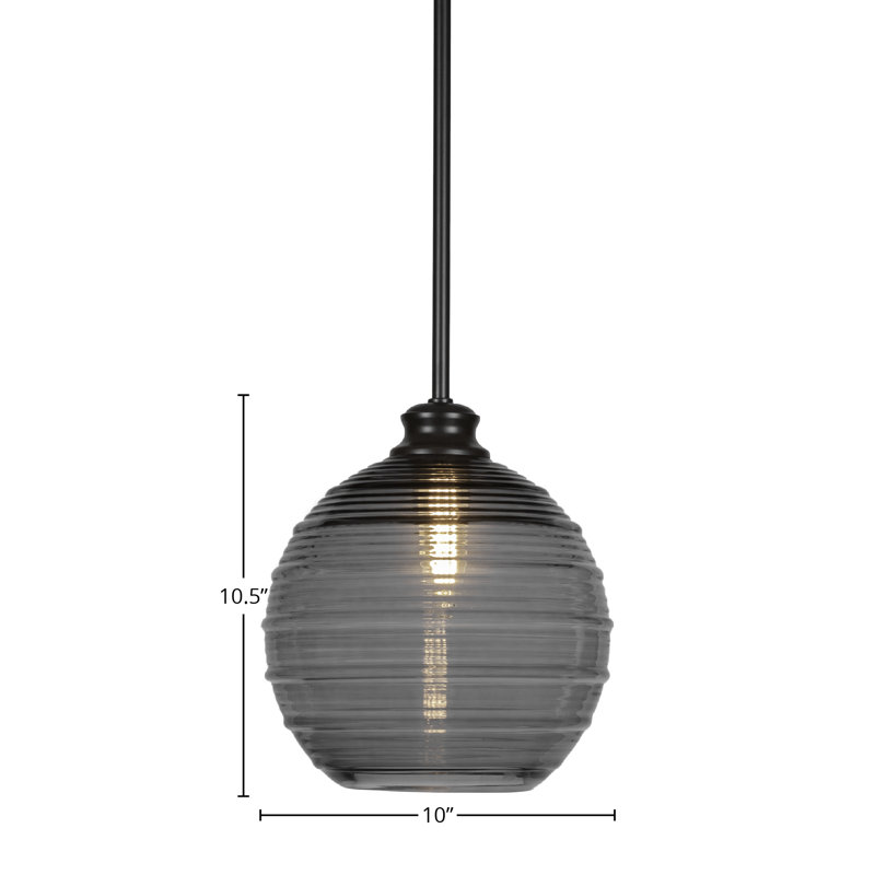 Luminaire suspendu avec tige 1 lumière Malena, H 10,5 po x l 10 po x P 10 po, Noir, Noir mat