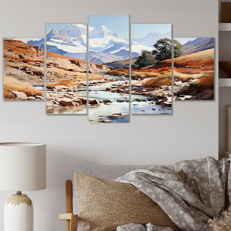 «Beige Brown Mountains Rocky Majesty», impression d'art mural de paysages - 5 panneaux