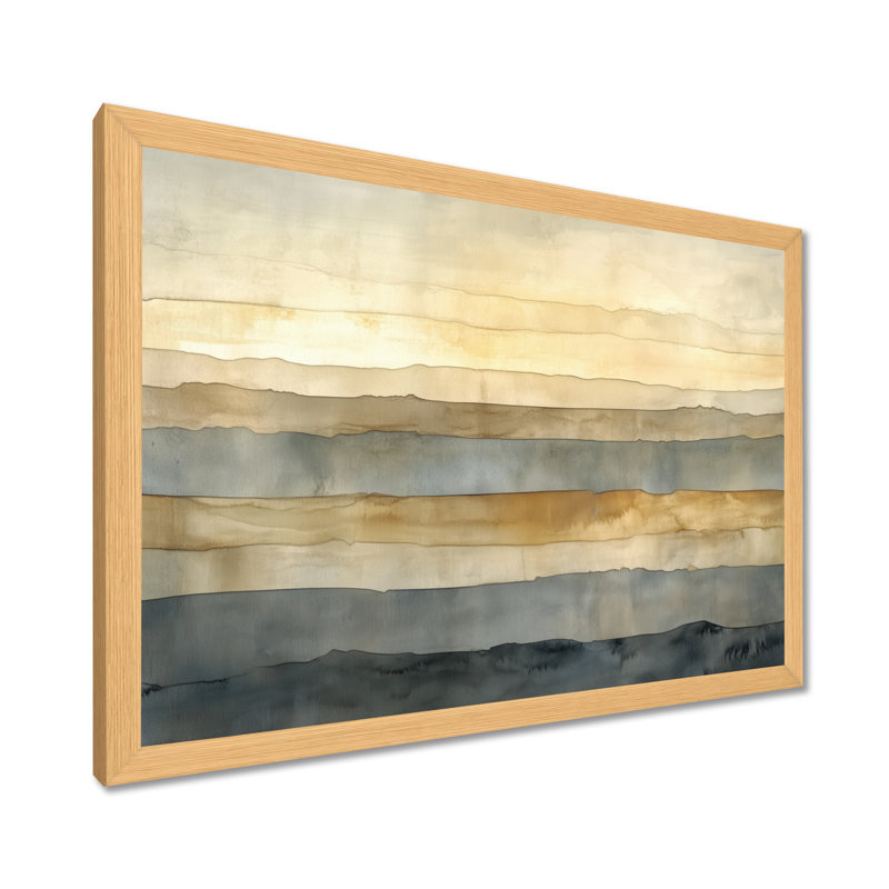 Beige Tan Neutral Horizon Layers II - Tableau abstrait encadré, H 34 po x l 44 po, Natural Picture Framed