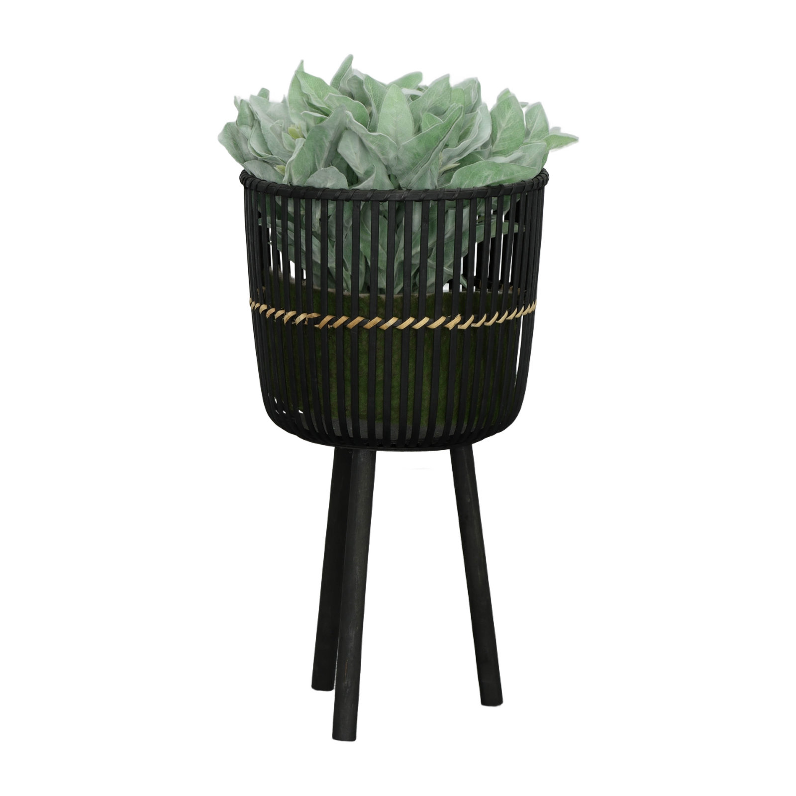 Wicker Modern Boho Bamboo Planter Set, Black, 26" H x 15" W x 15" D, Set of 3
