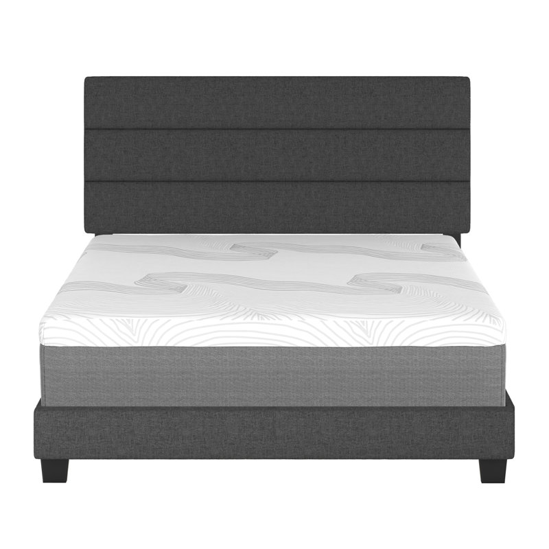Sicily Dark Linen Upholstered Queen Platform Bed Frame with Headboard
