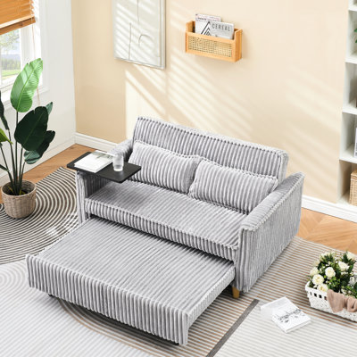 Breathtaking Gray Corduroy With Movable Desk Top & Charging Point Worktop Socket