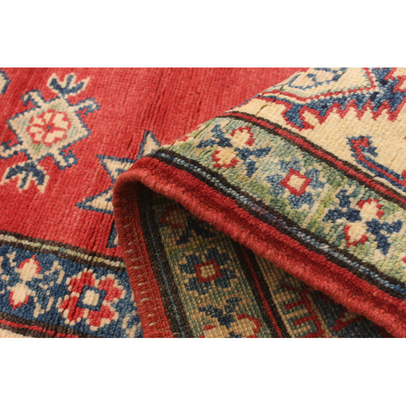 Tapis unique en laine noué à la main rouge Gazni des années 2010 de 5 pi x 6 pi 11 po Qaiden