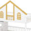 Lit superposé double avec lit gigogne, structure de lit superposé en bois avec escalier de rangement, toit, fenêtre et porte