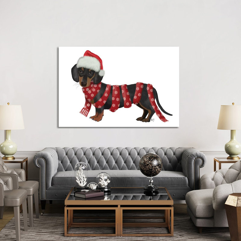 Christmas Des - Dachshund Snowflake Scarf by Fab Funky - Wrapped Canvas Print, 152.5 cm H x 101.5 cm W