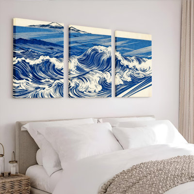 Ensemble de 3 tableaux muraux sur toile de style japonais représentant le mont Fuji