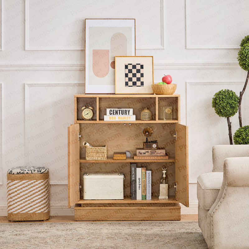 Sideboard Buffet Cabinet With Storage, Farmhouse Fluted Sideboard With 2 Doors & Adjustable Shelves, TV Media Console, Storage Cabinet For Entryway Hallway Kitchen Dining Living Room, Walnut