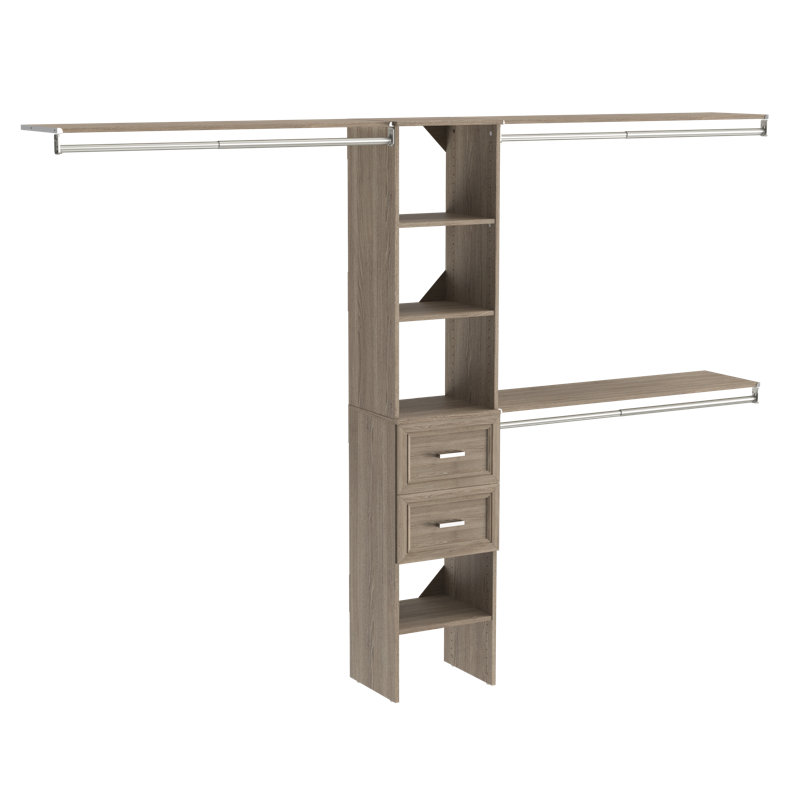 SuiteSymphony 77" W - 113" W Closet System with Drawers, Natural Gray