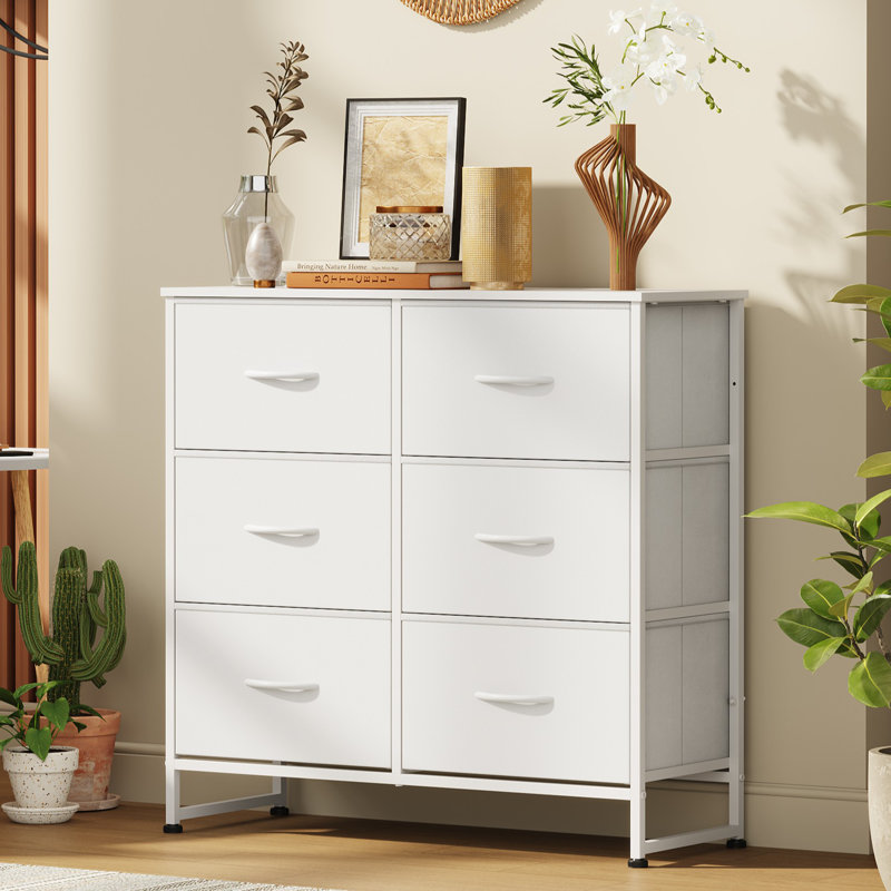  Ojaswi 6-Drawer Dresser for Bedroom, Modern White Dresser with Wooden, Chest of Drawers with Sturdy Metal Frame For Closets, Living Room 