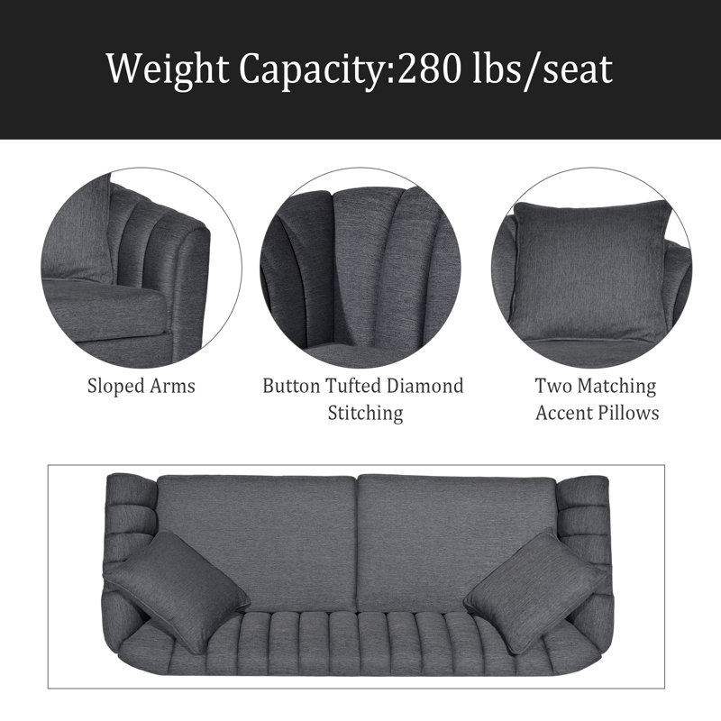 Canapé 3 places, Tissu gris anthracite