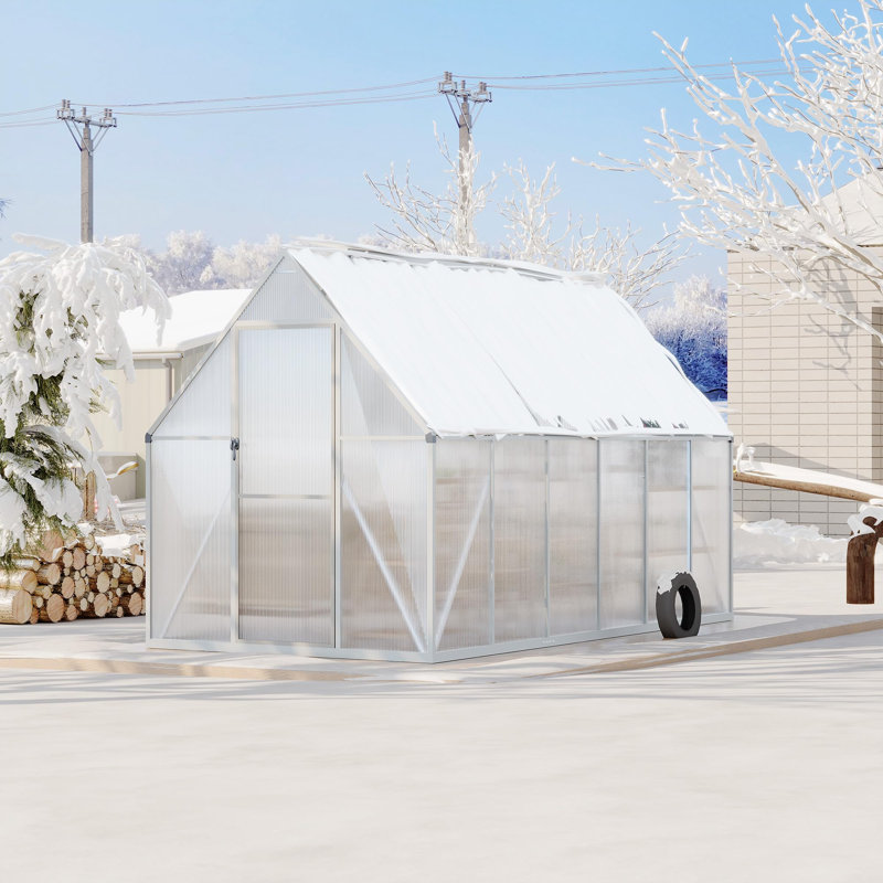 Aluminum Large Walk-In Greenhouse for Outside with Polycarbonate Panels, Aluminum Frame, Ventilation, Rain Gutter & Durable Outdoor Construction, 6x11 FT (Silver)
