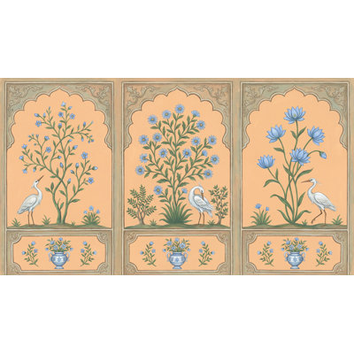Papier peint floral avec panneaux décoratifs style héron héron blanc amovible